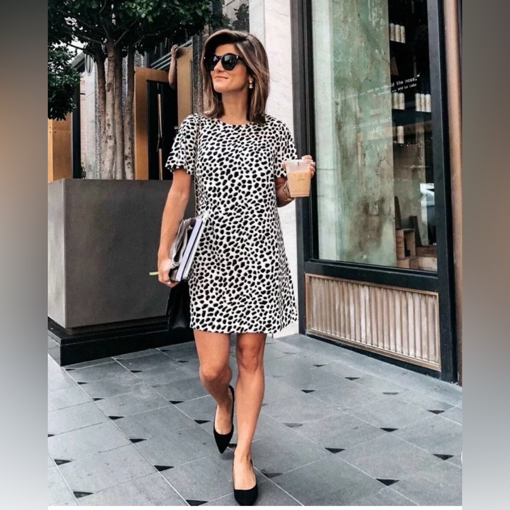 Ann Taylor Black and White Spotted Midi Dress